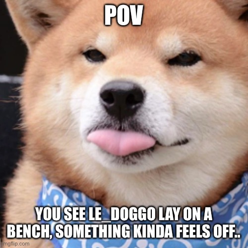 When you happ | POV; YOU SEE LE_DOGGO LAY ON A BENCH, SOMETHING KINDA FEELS OFF.. | image tagged in when you happ | made w/ Imgflip meme maker