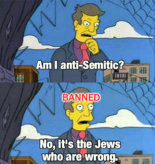 Antisemitism on Redditbe like | BANNED | image tagged in antisemitism be like | made w/ Imgflip meme maker