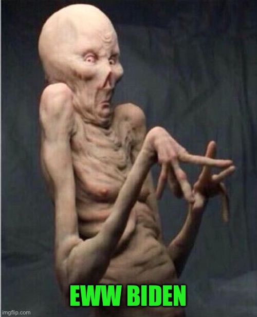 Grossed Out Alien | EWW BIDEN | image tagged in grossed out alien | made w/ Imgflip meme maker