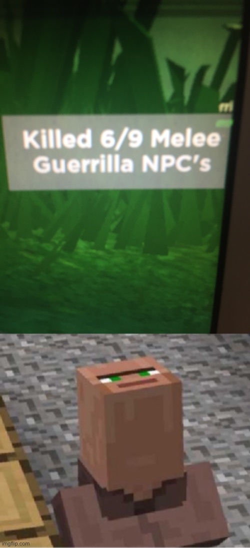 Killed 6/9 Melee Guerilla NCP’s | image tagged in minecraft villager looking up | made w/ Imgflip meme maker