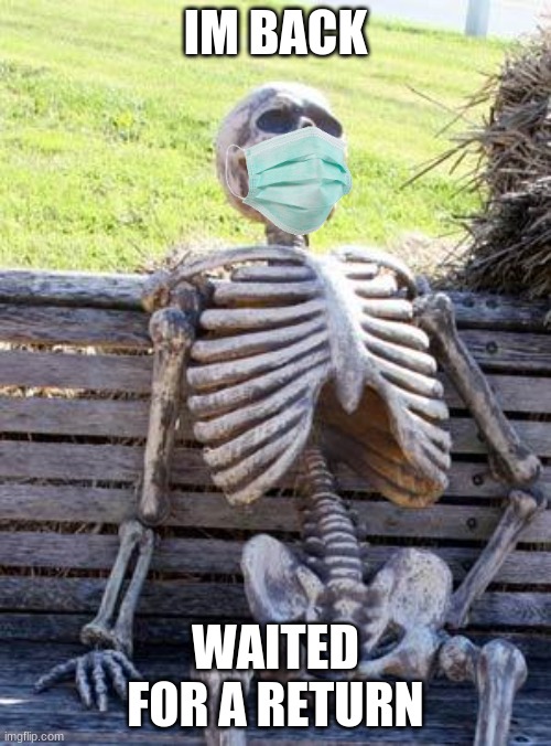 Waiting Skeleton | IM BACK; WAITED FOR A RETURN | image tagged in memes,waiting skeleton | made w/ Imgflip meme maker