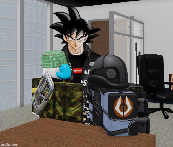 Me and Wallhammer looking at Goku | image tagged in me and wallhammer looking at goku | made w/ Imgflip meme maker