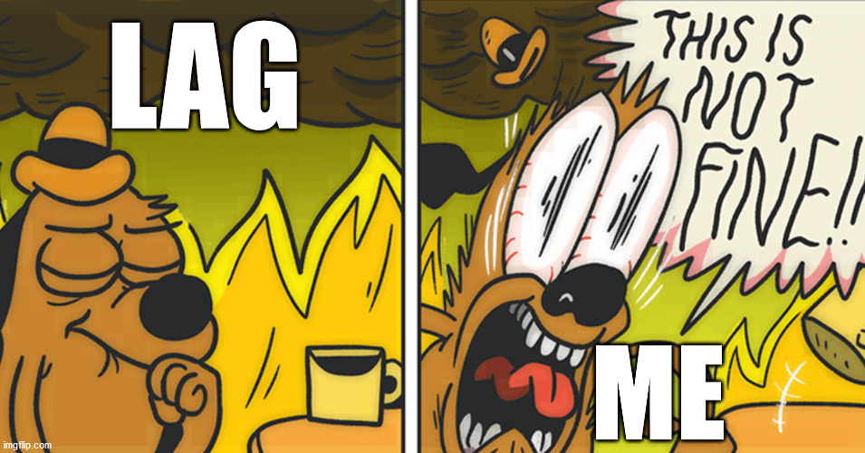 This is not fine | LAG; ME | image tagged in this is not fine | made w/ Imgflip meme maker