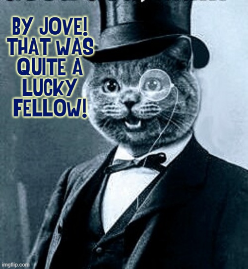 BY JOVE!
THAT WAS
QUITE A
LUCKY
FELLOW! | made w/ Imgflip meme maker