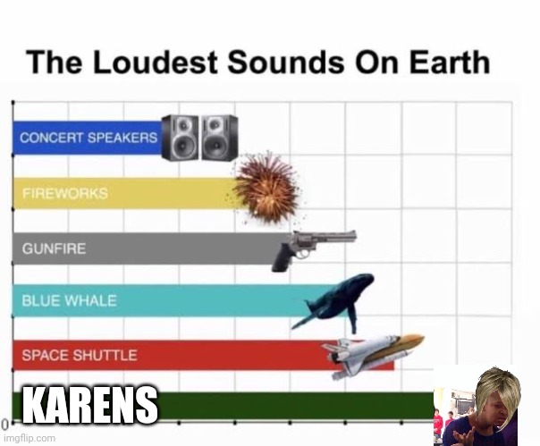 The Loudest Sounds on Earth | KARENS | image tagged in the loudest sounds on earth | made w/ Imgflip meme maker