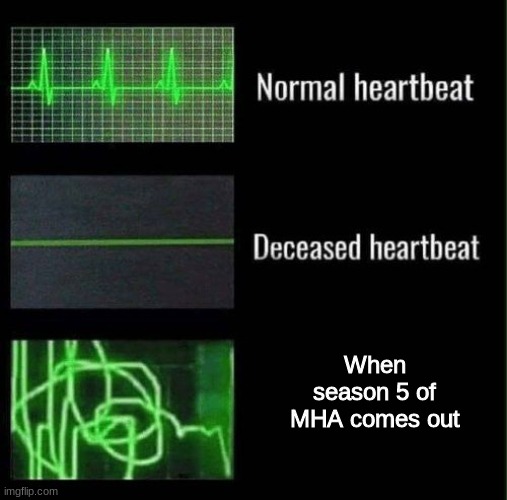 I couldn't think of anything okay | When season 5 of MHA comes out | image tagged in memes,normal heartbeat deceased heartbeat,mha | made w/ Imgflip meme maker