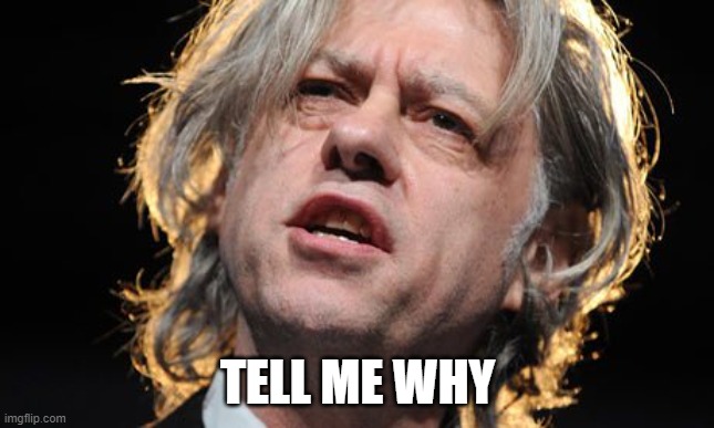 Bob Geldof | TELL ME WHY | image tagged in bob geldof | made w/ Imgflip meme maker