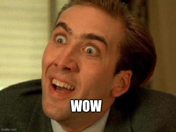 Nicolas cage | WOW | image tagged in nicolas cage | made w/ Imgflip meme maker