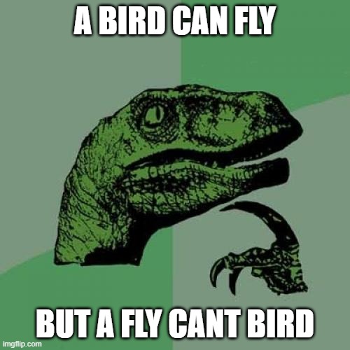 Credits to Axzyte | A BIRD CAN FLY; BUT A FLY CANT BIRD | image tagged in memes,philosoraptor | made w/ Imgflip meme maker