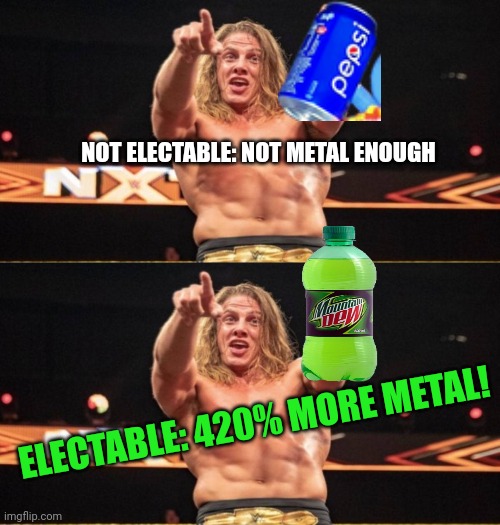 NOT ELECTABLE: NOT METAL ENOUGH ELECTABLE: 420% MORE METAL! | image tagged in matt riddle2 | made w/ Imgflip meme maker