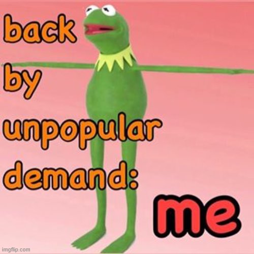 Back by Unpopular demand: me | image tagged in back by unpopular demand me | made w/ Imgflip meme maker