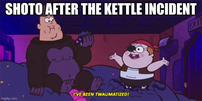 Gravity Falls Gorney I've been twaumatized! | SHOTO AFTER THE KETTLE INCIDENT | image tagged in gravity falls gorney i've been twaumatized | made w/ Imgflip meme maker