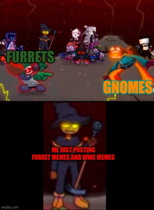 zardy's pure dissapointment | GNOMES; FURRETS; ME JUST POSTING FURRET MEMES AND WWE MEMES | image tagged in zardy's pure dissapointment | made w/ Imgflip meme maker
