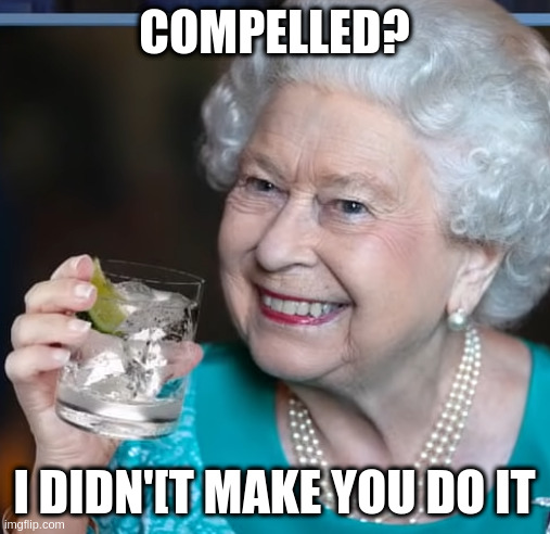 she did | COMPELLED? I DIDN'[T MAKE YOU DO IT | image tagged in drinky-poo | made w/ Imgflip meme maker