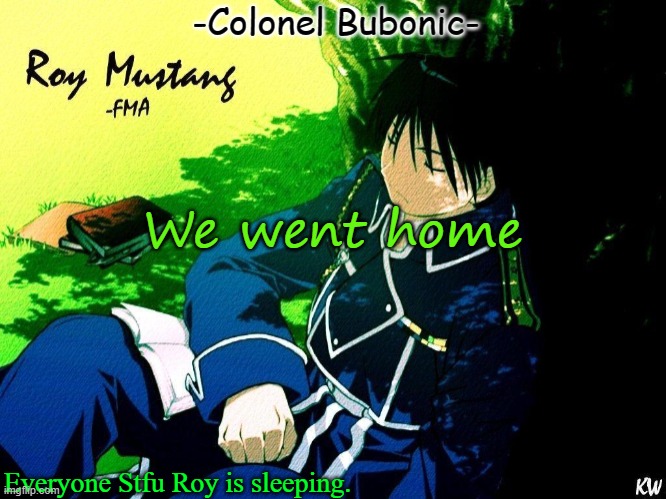 Roy nap ^^ | We went home | image tagged in roy nap | made w/ Imgflip meme maker