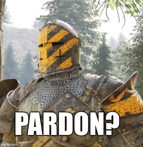 crusader "what" | PARDON? | image tagged in crusader what | made w/ Imgflip meme maker