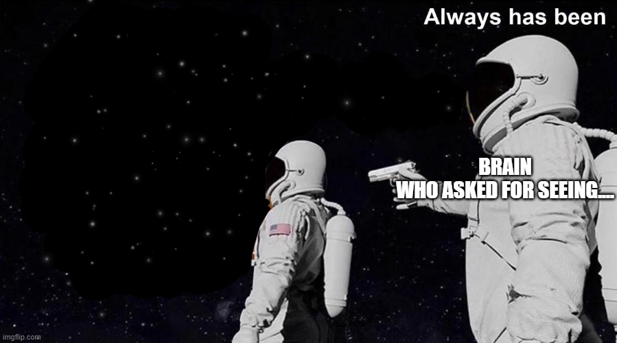 Always Has Been | BRAIN
WHO ASKED FOR SEEING.... | image tagged in always has been | made w/ Imgflip meme maker