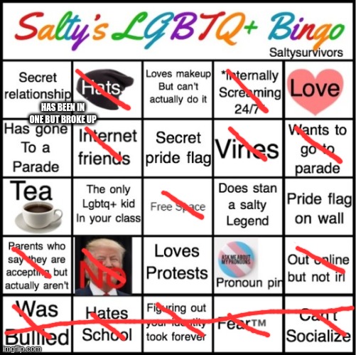 The Pride Bingo | HAS BEEN IN ONE BUT BROKE UP | image tagged in the pride bingo | made w/ Imgflip meme maker