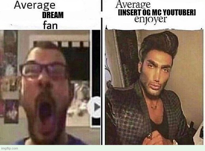 Most Minecraft players can appreciate |  [INSERT OG MC YOUTUBER]; DREAM | image tagged in average blank fan vs average blank enjoyer | made w/ Imgflip meme maker
