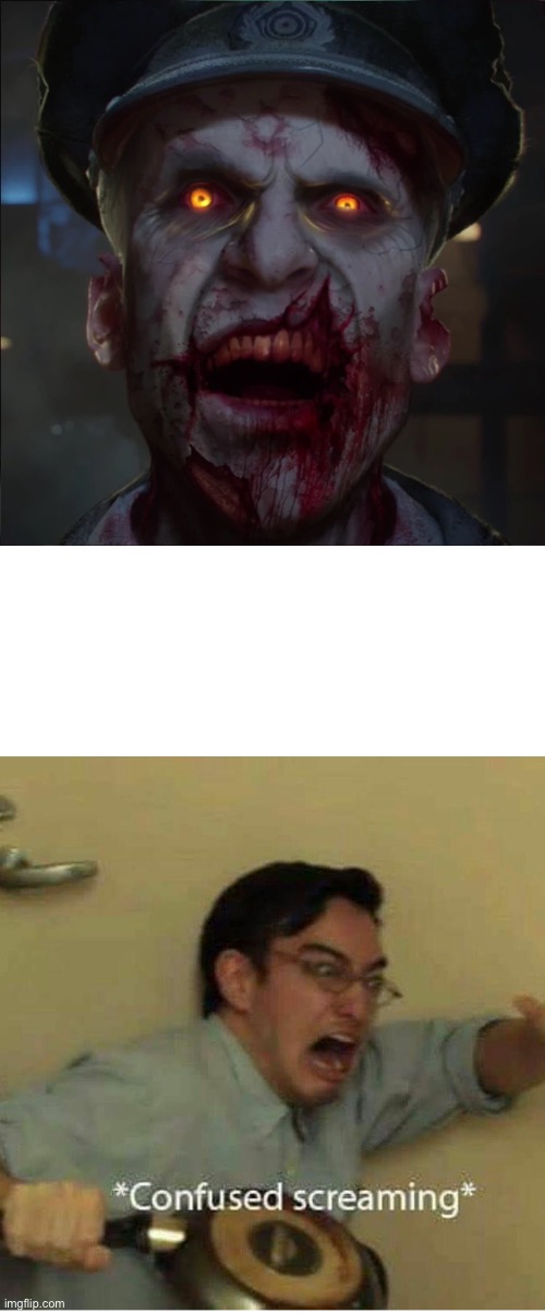 Me seeing the Richthofen jumpscare from shadows of evil | image tagged in confused screaming,call of duty,jumpscare | made w/ Imgflip meme maker