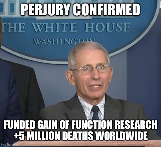 Perjury confirmed- gain of function research was funded. Dr Frankenstein commits crime against humanity. | PERJURY CONFIRMED; FUNDED GAIN OF FUNCTION RESEARCH
+5 MILLION DEATHS WORLDWIDE | image tagged in dr fauci,perjury,gain of function research,crime against humanity | made w/ Imgflip meme maker