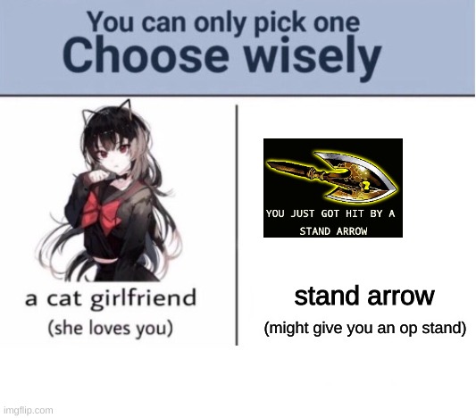 we all know this is going | stand arrow; (might give you an op stand) | image tagged in choose wisely,stand arrow,jojo's bizarre adventure | made w/ Imgflip meme maker