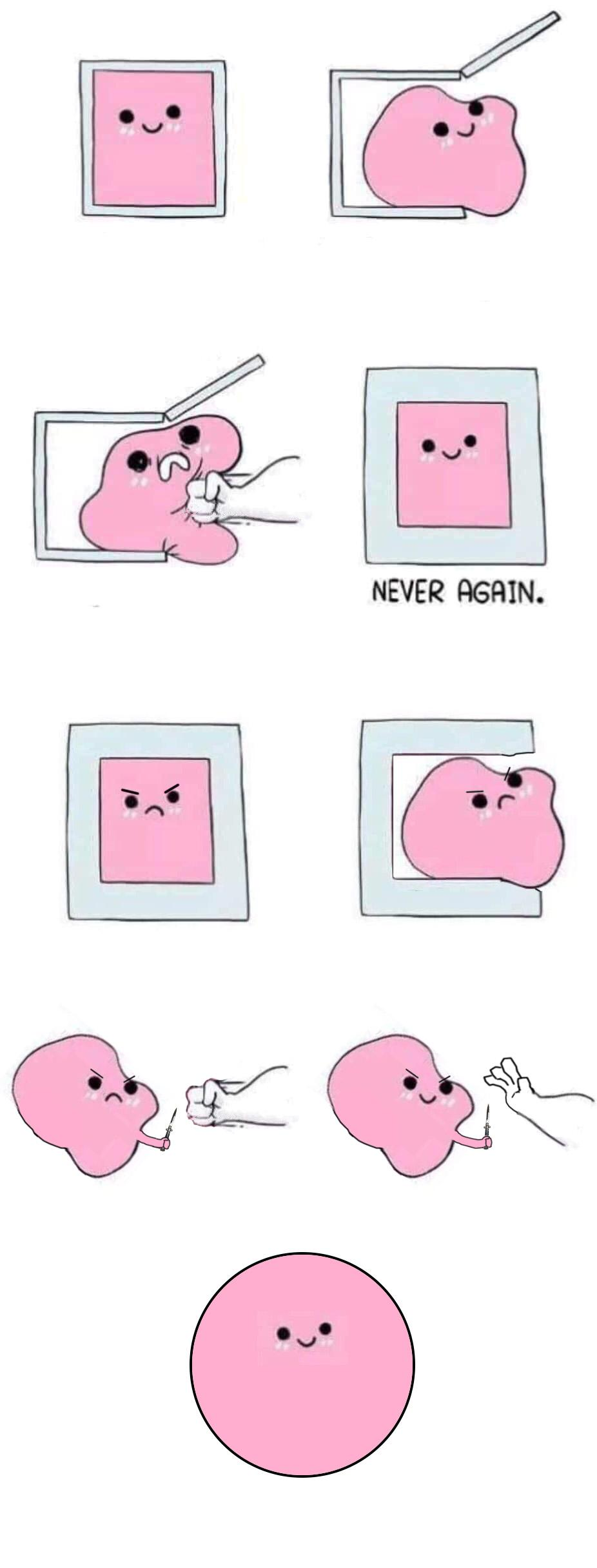 Pink blob in a box with more panels Blank Meme Template