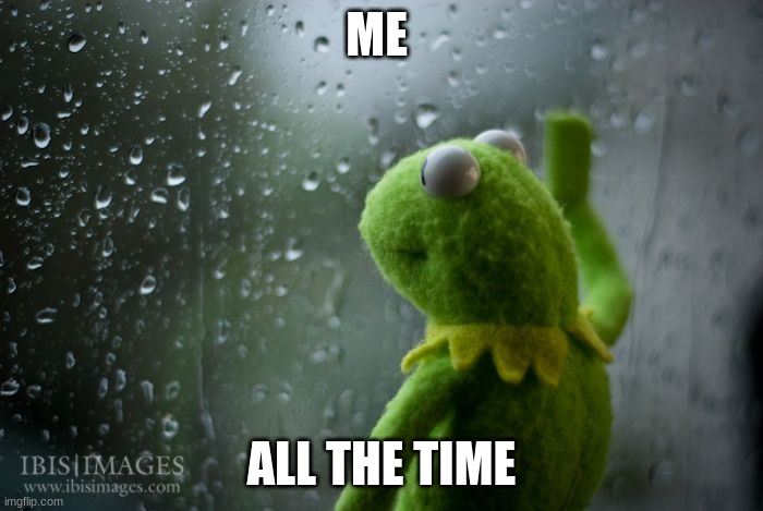 kermit | ME; ALL THE TIME | image tagged in kermit window | made w/ Imgflip meme maker