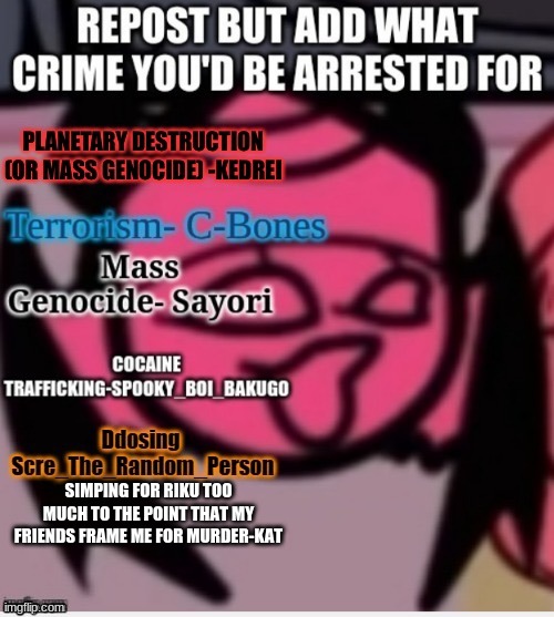 SIMPING FOR RIKU TOO MUCH TO THE POINT THAT MY FRIENDS FRAME ME FOR MURDER-KAT | made w/ Imgflip meme maker