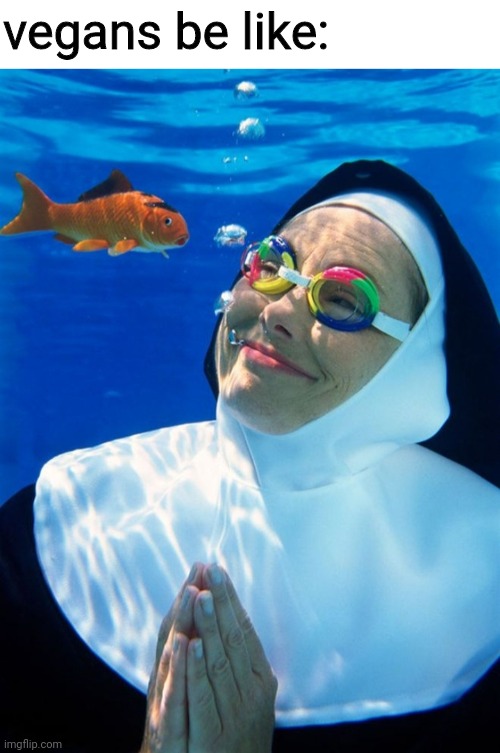 Holy fish | vegans be like: | image tagged in nun | made w/ Imgflip meme maker