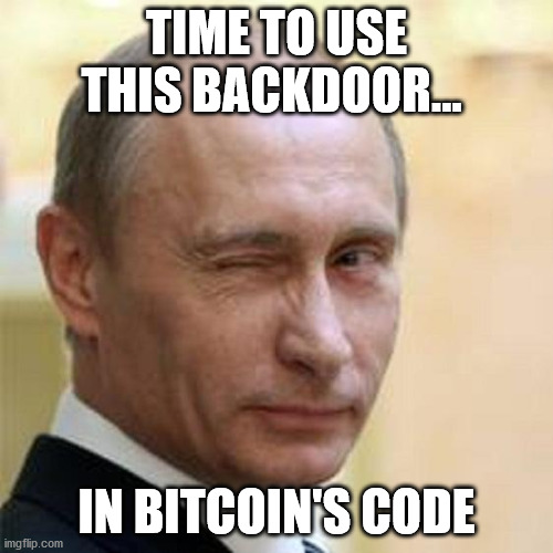 SURPRISE ;-) | TIME TO USE THIS BACKDOOR... IN BITCOIN'S CODE | image tagged in bitcoin,crypto,funny,funny meme,money,fun | made w/ Imgflip meme maker