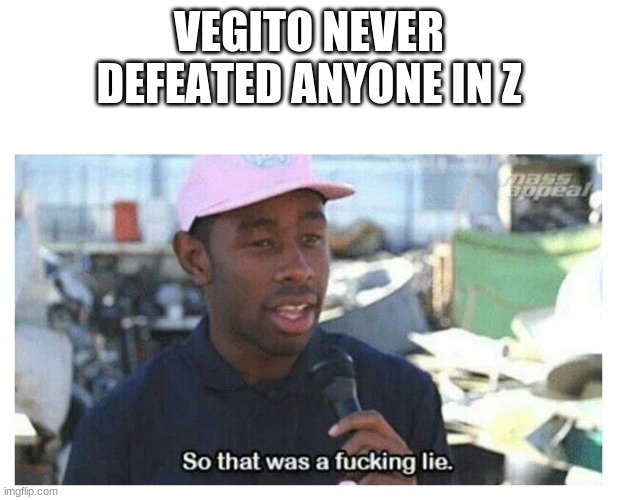 So That Was A F---ing Lie | VEGITO NEVER DEFEATED ANYONE IN Z | image tagged in so that was a f---ing lie | made w/ Imgflip meme maker