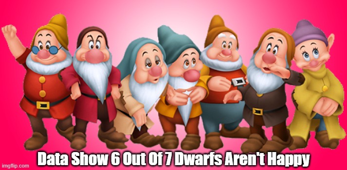 Data Show 6 Out Of 7 Dwarves Aren't Happy |  Data Show 6 Out Of 7 Dwarfs Aren't Happy | image tagged in pun,dwarves,sleeping beauty | made w/ Imgflip meme maker