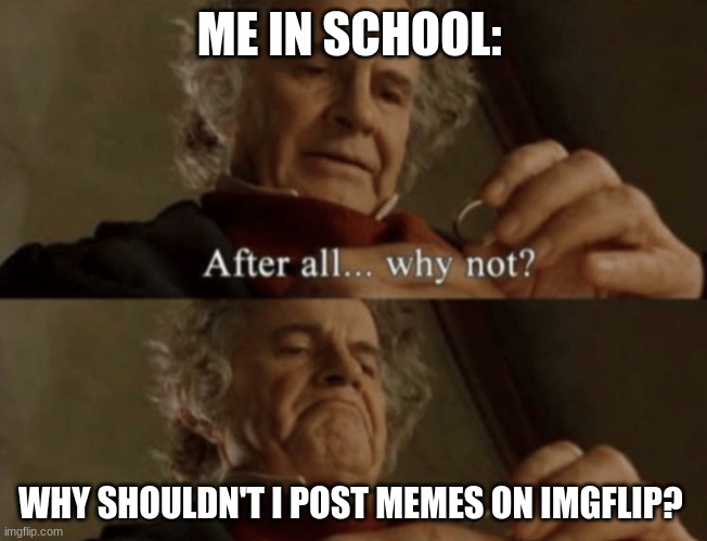 After all.. why not? | ME IN SCHOOL:; WHY SHOULDN'T I POST MEMES ON IMGFLIP? | image tagged in after all why not | made w/ Imgflip meme maker