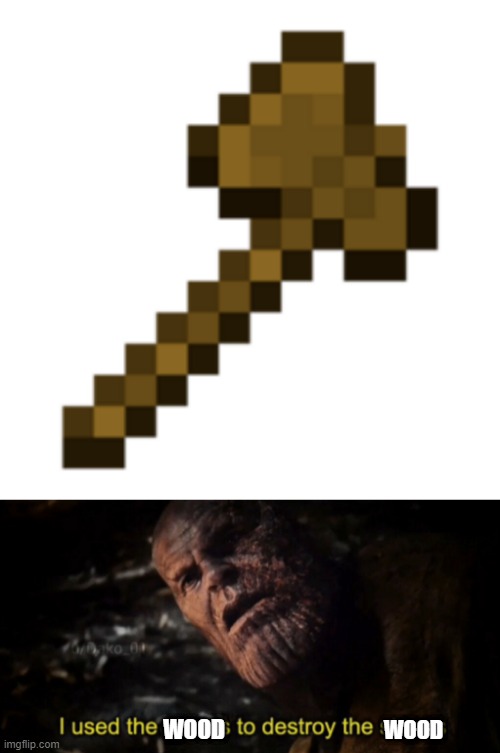 wooden axe |  WOOD; WOOD | image tagged in i used the stones to destroy the stones,minecraft,axe,funny,memes | made w/ Imgflip meme maker