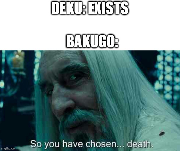 So you have chosen death | DEKU: EXISTS; BAKUGO: | image tagged in so you have chosen death | made w/ Imgflip meme maker