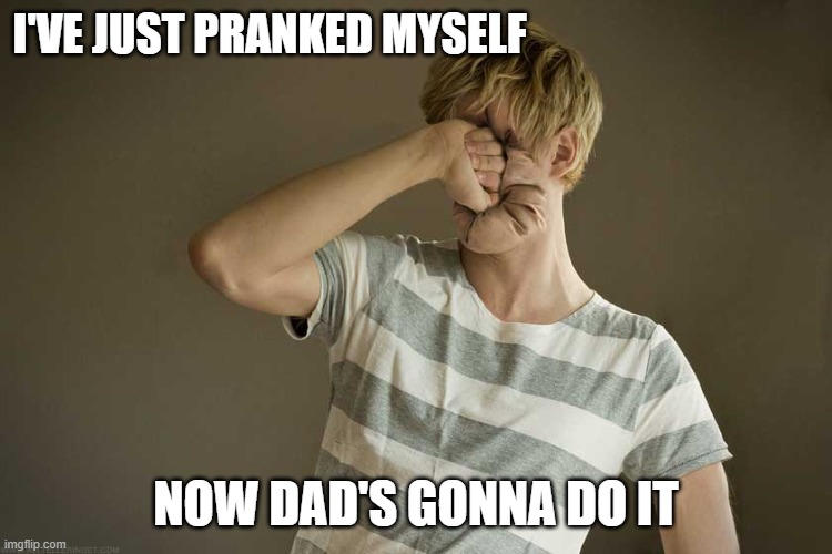 Punching Yourself In The Face | I'VE JUST PRANKED MYSELF NOW DAD'S GONNA DO IT | image tagged in punching yourself in the face | made w/ Imgflip meme maker