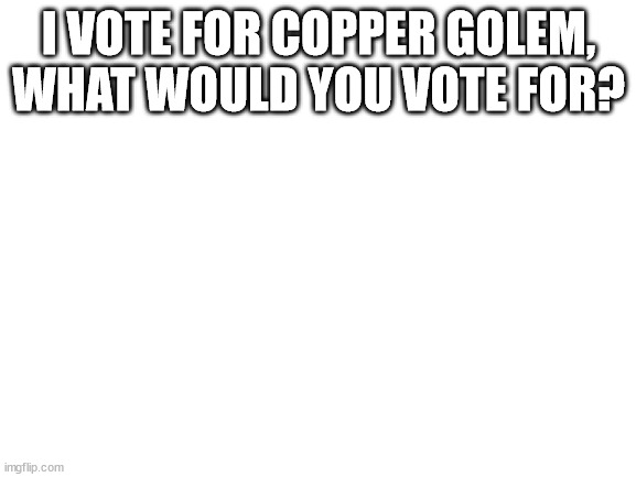 democracy | I VOTE FOR COPPER GOLEM, WHAT WOULD YOU VOTE FOR? | image tagged in blank white template,minecraft,i love democracy | made w/ Imgflip meme maker