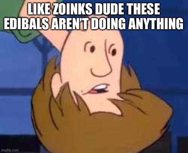 Ruht roh raggy I rut reed rin the rookies | LIKE ZOINKS DUDE THESE EDIBALS AREN’T DOING ANYTHING | image tagged in inverted shaggy | made w/ Imgflip meme maker