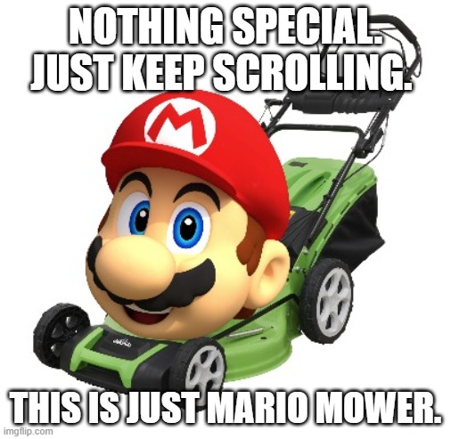 MARIO MOWER OPINION | NOTHING SPECIAL. JUST KEEP SCROLLING. THIS IS JUST MARIO MOWER. | image tagged in mario mower opinion | made w/ Imgflip meme maker