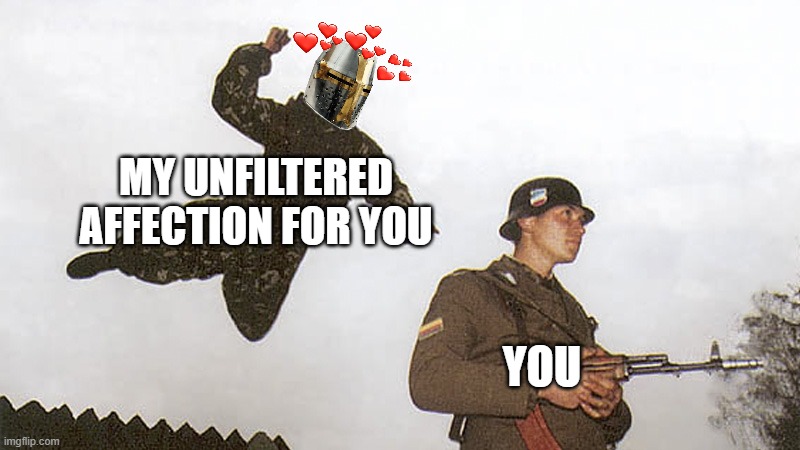 reeeeeeeEEEEEEEEEEEEEEEEEEEEEE | MY UNFILTERED AFFECTION FOR YOU; YOU | image tagged in soldier jump spetznaz | made w/ Imgflip meme maker