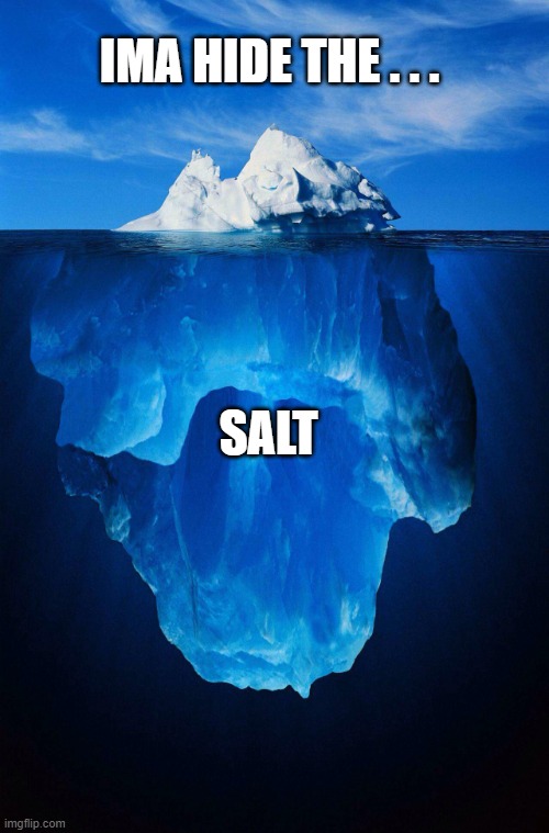 iceberg | IMA HIDE THE . . . SALT | image tagged in iceberg | made w/ Imgflip meme maker