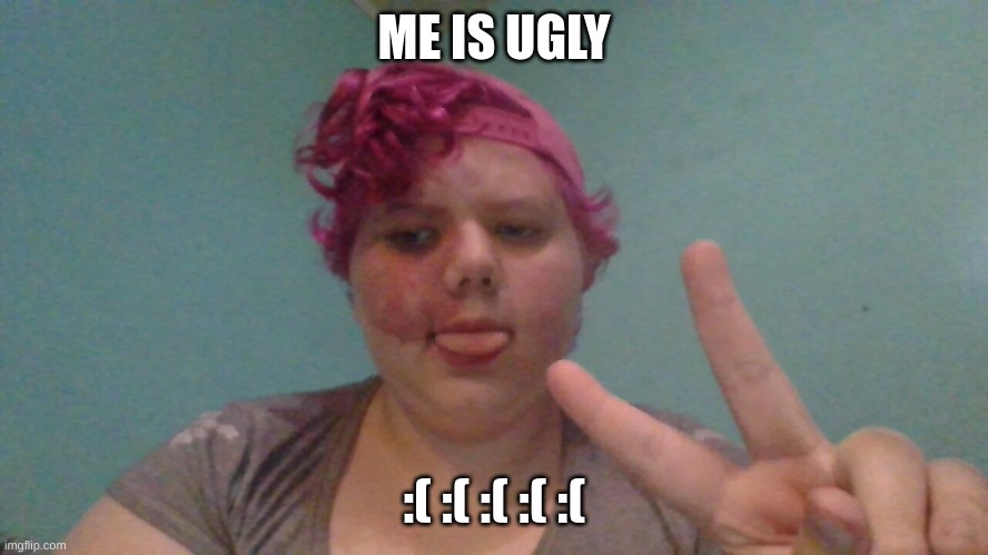 me and hat | ME IS UGLY :( :( :( :( :( | image tagged in me and hat | made w/ Imgflip meme maker