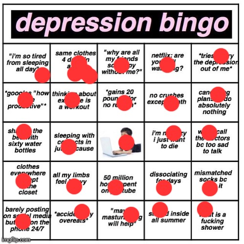 Bingo | image tagged in depression bingo | made w/ Imgflip meme maker