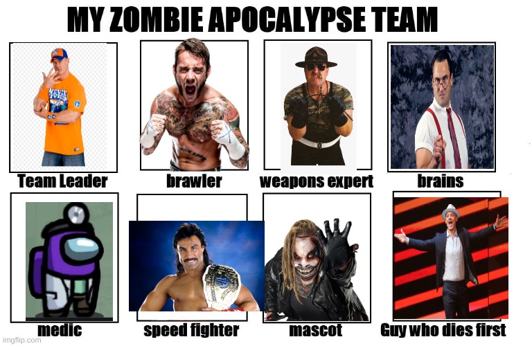 wwe | image tagged in my zombie apocalypse team | made w/ Imgflip meme maker