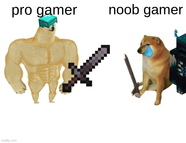 Buff Doge vs. Cheems | pro gamer; noob gamer | image tagged in memes,buff doge vs cheems | made w/ Imgflip meme maker