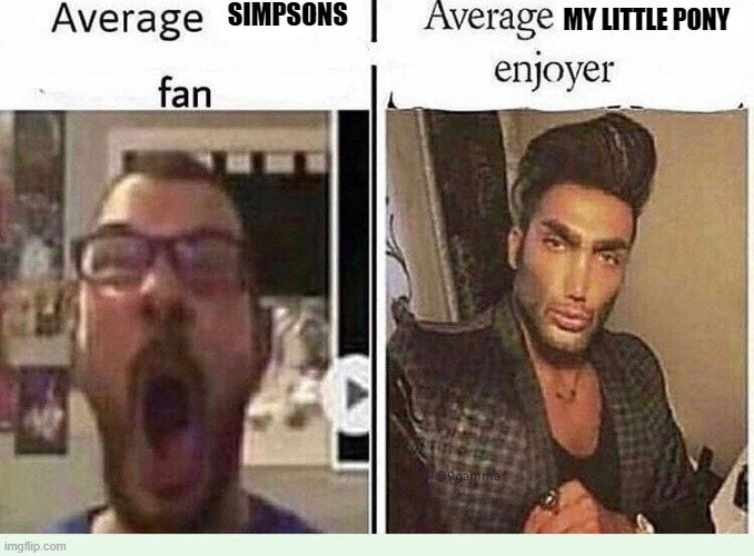 Average *BLANK* Fan VS Average *BLANK* Enjoyer | SIMPSONS; MY LITTLE PONY | image tagged in average blank fan vs average blank enjoyer,my little pony friendship is magic,the simpsons | made w/ Imgflip meme maker