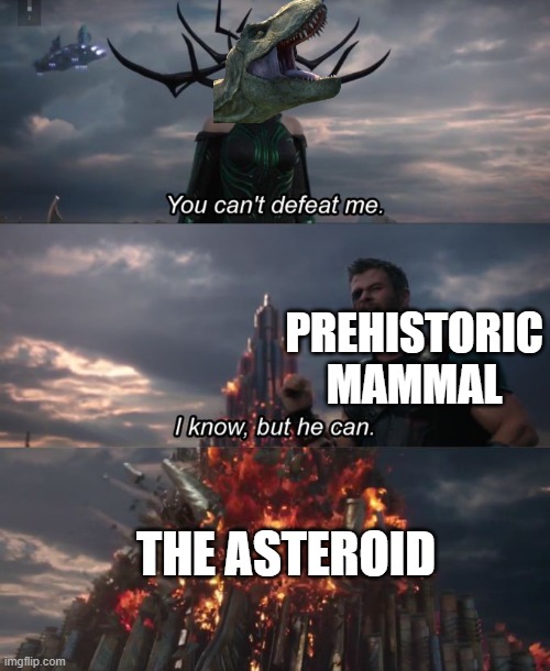 You can't defeat me |  PREHISTORIC MAMMAL; THE ASTEROID | image tagged in you can't defeat me | made w/ Imgflip meme maker
