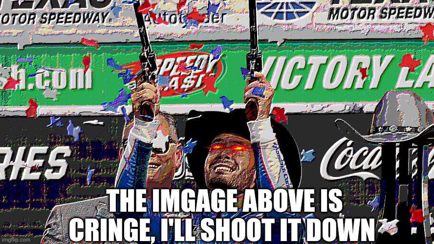Sorry you had to see that | THE IMGAGE ABOVE IS CRINGE, I'LL SHOOT IT DOWN | image tagged in kyle larson with 6 shooters | made w/ Imgflip meme maker