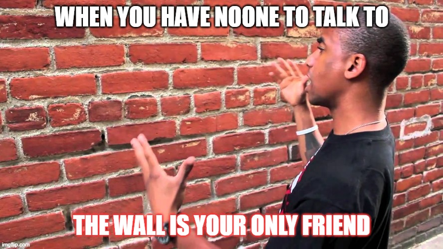 When you have no friends | WHEN YOU HAVE NOONE TO TALK TO; THE WALL IS YOUR ONLY FRIEND | image tagged in talking to wall | made w/ Imgflip meme maker